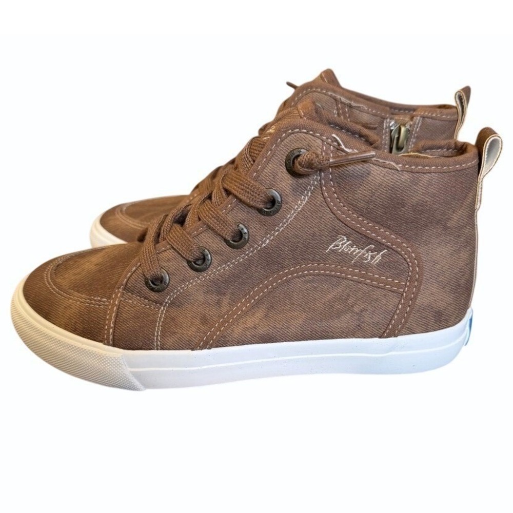 Kids Hi Top Sneakers Blowfish Powell 2M Brown Canvas Zip Up Casual Shoes Preppy